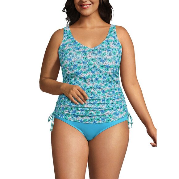 NWT Lands' End Women's Adjustable Underwire Tankini Top Turquoise 18W $85 LE122 - Picture 1 of 3